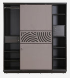 OmkarWood AuraMax Sliding Door Wardrobe – Basalt Grey High Gloss Finish
