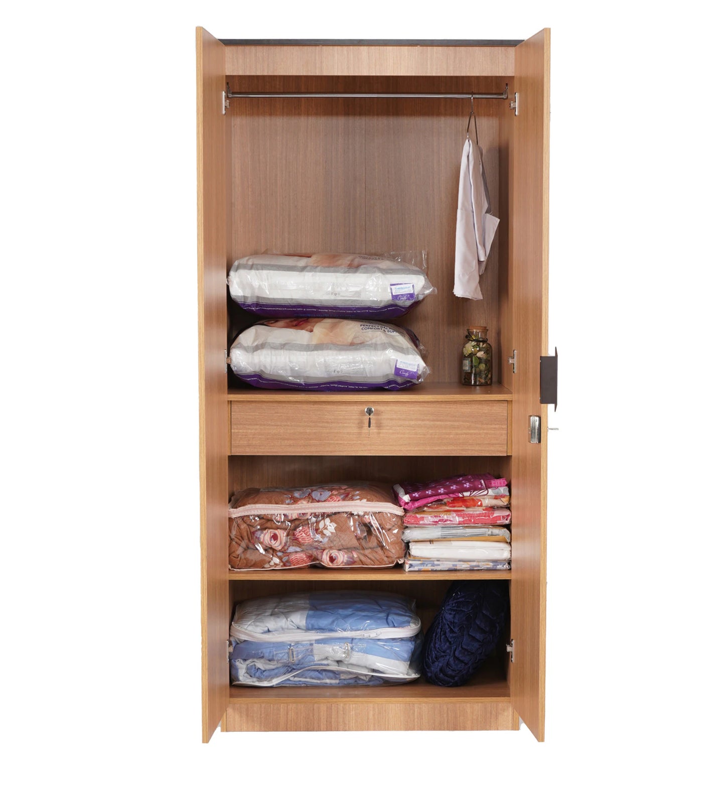 Omkarwood “Milford” Premium 2-Door Engineered Wood Wardrobe with Mirror & Drawer – Urban Teak Finish