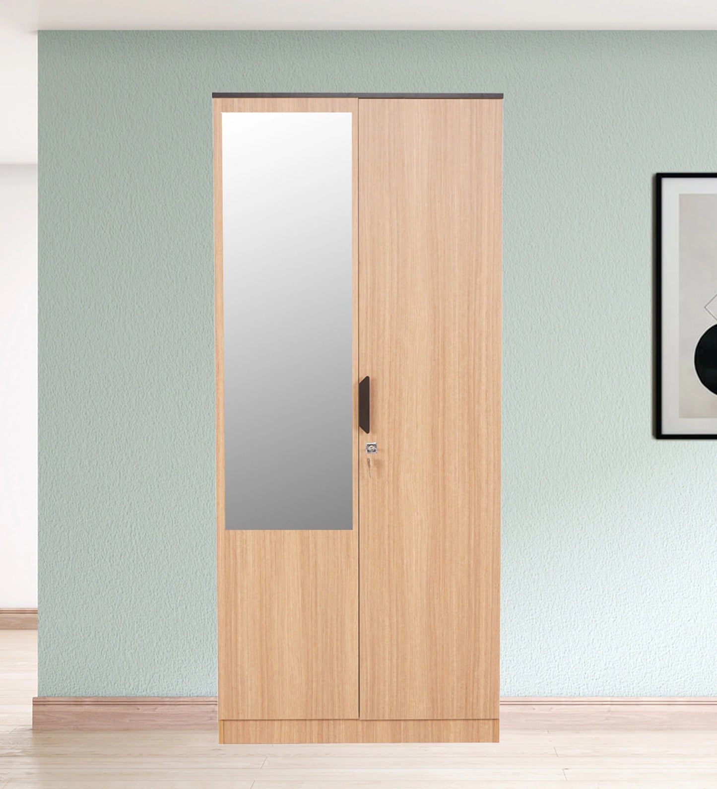 Omkarwood “Milford” Premium 2-Door Engineered Wood Wardrobe with Mirror & Drawer – Urban Teak Finish