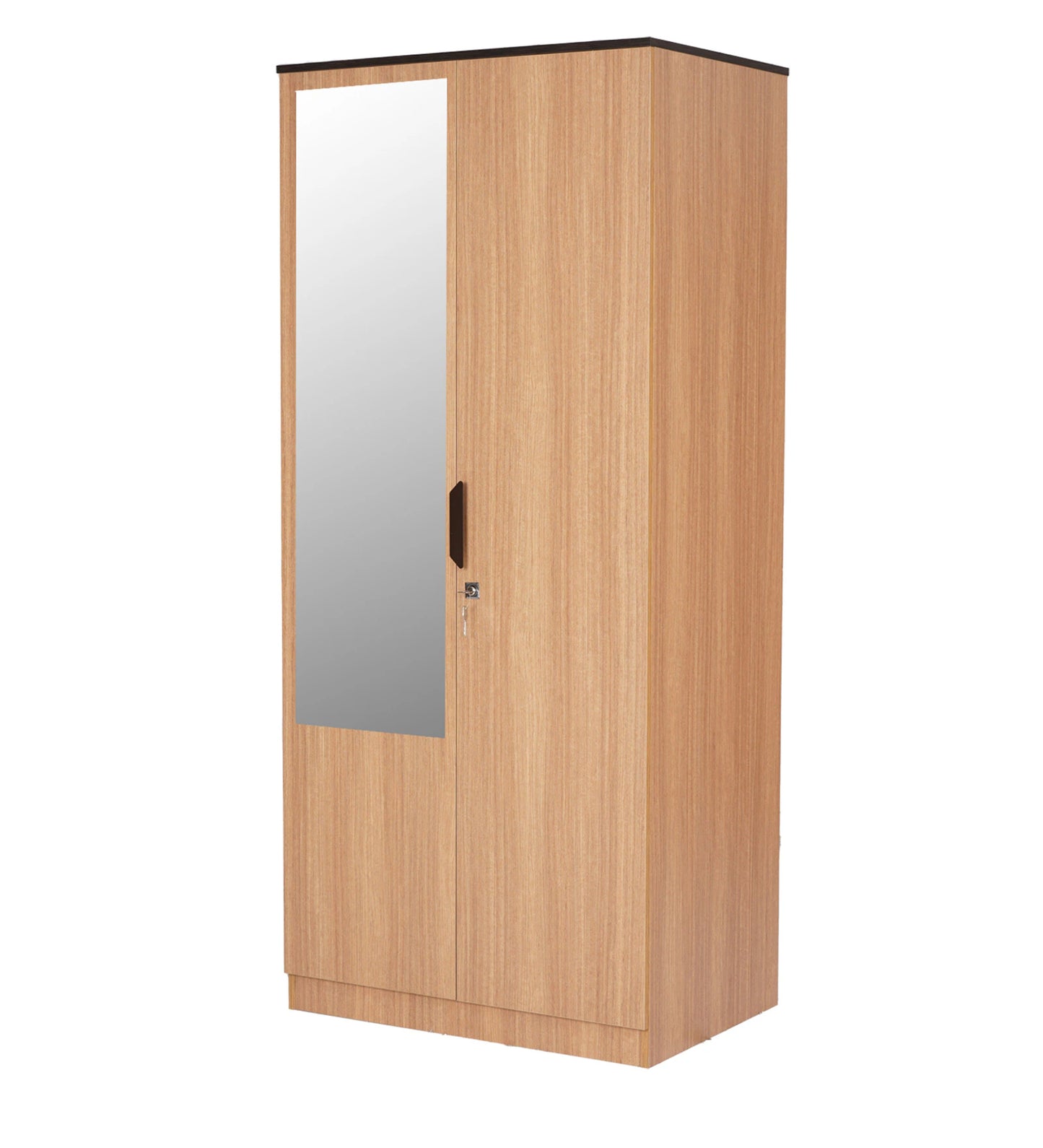 Omkarwood “Milford” Premium 2-Door Engineered Wood Wardrobe with Mirror & Drawer – Urban Teak Finish