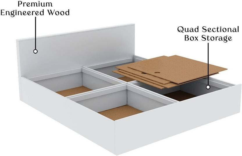 Premium King Size Bed with Quad Storage (Engineered Wood, White Finish)