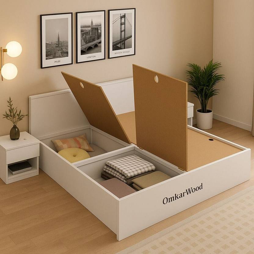 Premium King Size Bed with Quad Storage (Engineered Wood, White Finish)