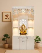 OmkarWood Premium LED Illuminated Engineered Wood Pooja Mandir with Storage