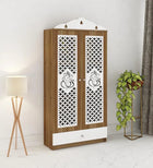 OmkarWood Lyon Teak & White Engineered Wood Pooja Mandir with Doors & Storage