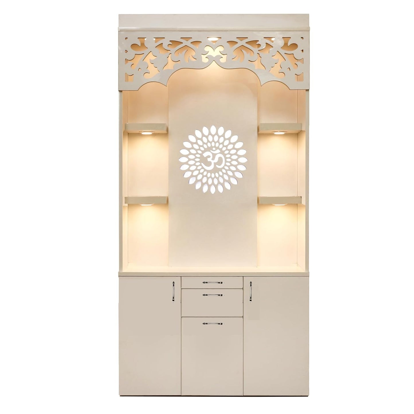 OmkarWood Premium LED Illuminated Engineered Wood Pooja Mandir with Storage
