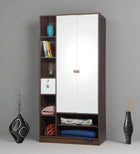 Omkarwood Vesta 2-Door Engineered Wood Wardrobe with Drawer & Open Shelves – Walnut & White Finish