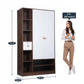 Omkarwood Vesta 2-Door Engineered Wood Wardrobe with Drawer & Open Shelves – Walnut & White Finish