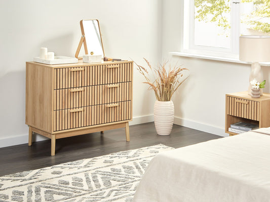 OmkarWood Valencia Slatted Sideboard Cabinet – Natural Oak Finish