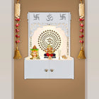 OmkarWood ShantiChakra White Wall-Mounted Pooja Mandir with OM Design & Focus Lighting
