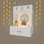OmkarWood ShantiChakra White Wall-Mounted Pooja Mandir with OM Design & Focus Lighting