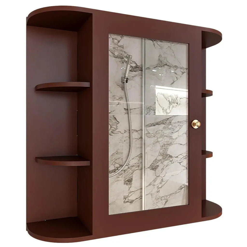 OmkarWood Premium Engineered Wood Bathroom Cabinet with Mirror – 10 Spacious Shelves (Brown Finish)