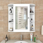 OmkarWood Premium Engineered Wood Bathroom Cabinet with Mirror – 10-Shelf White Finish