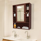 OmkarWood Premium Wooden Bathroom Cabinet with Mirror & 9 Storage Shelves – Wall Mounted (Brown, 32x26 in)