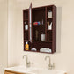 OmkarWood Premium Wooden Bathroom Cabinet with Mirror & 9 Storage Shelves – Wall Mounted (Brown, 32x26 in)