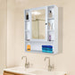 OmkarWood White Premium Bathroom Cabinet with Mirror & 9 Storage Shelves – Wall Mounted (32x26 in)