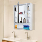 OmkarWood White Premium Bathroom Cabinet with Mirror & 9 Storage Shelves – Wall Mounted (32x26 in)