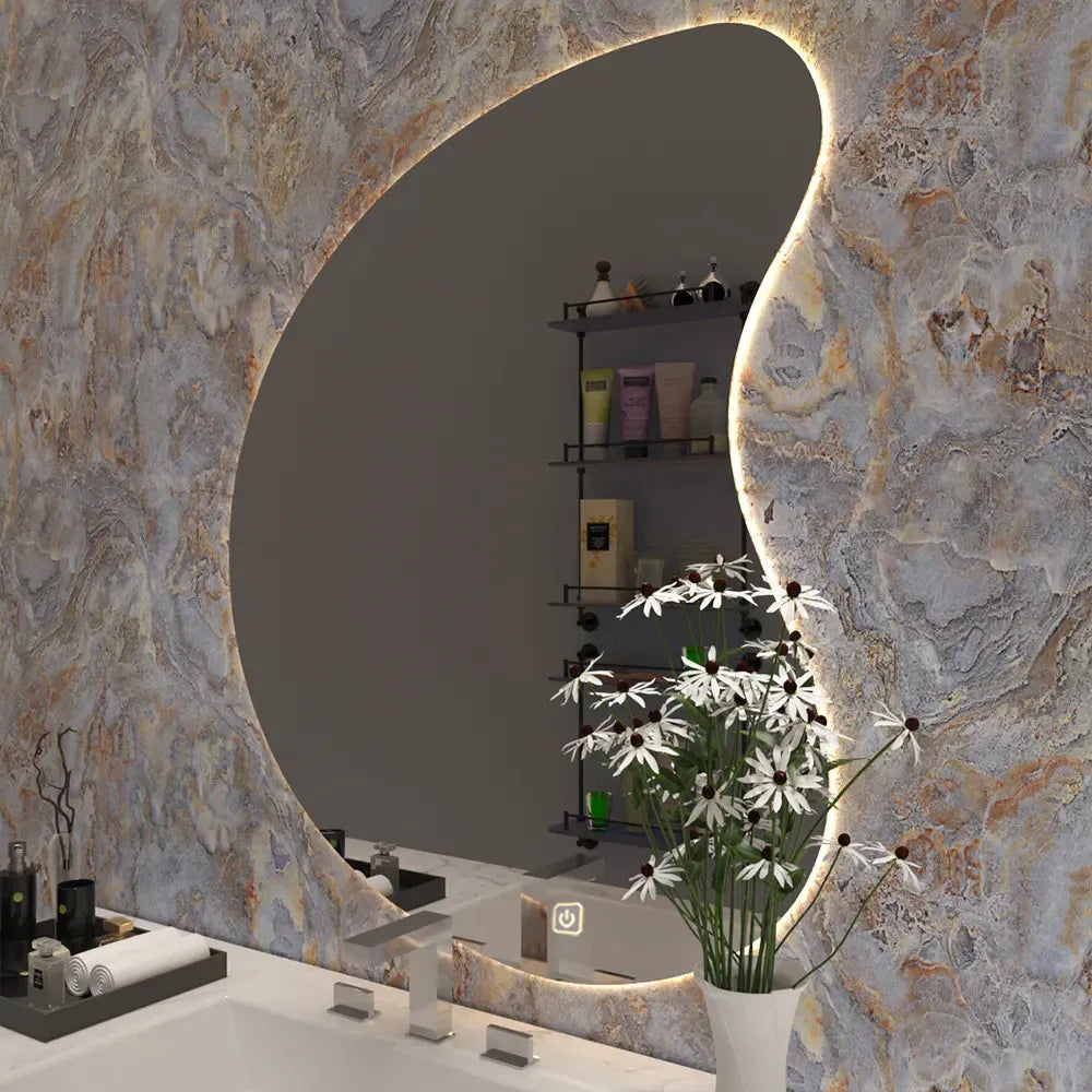 Abstract Curve LED Backlit Smart Bathroom Mirror