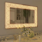 OmkarWood™ Luminé LED Bathroom Mirror with Greek Key Border – 28" x 18"