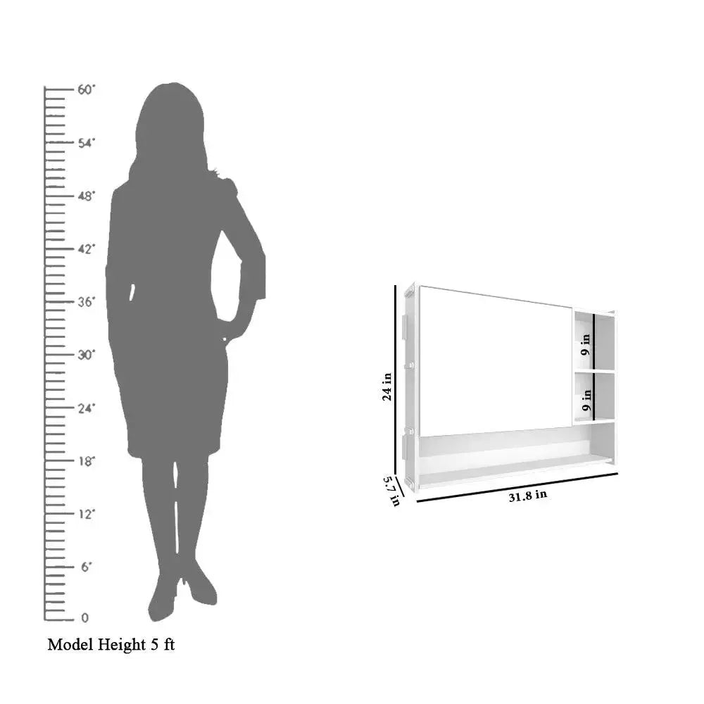 OmkarWood™ Elite Wall-Mounted Bathroom Cabinet with Mirror & Open Shelving – 32" x 24"