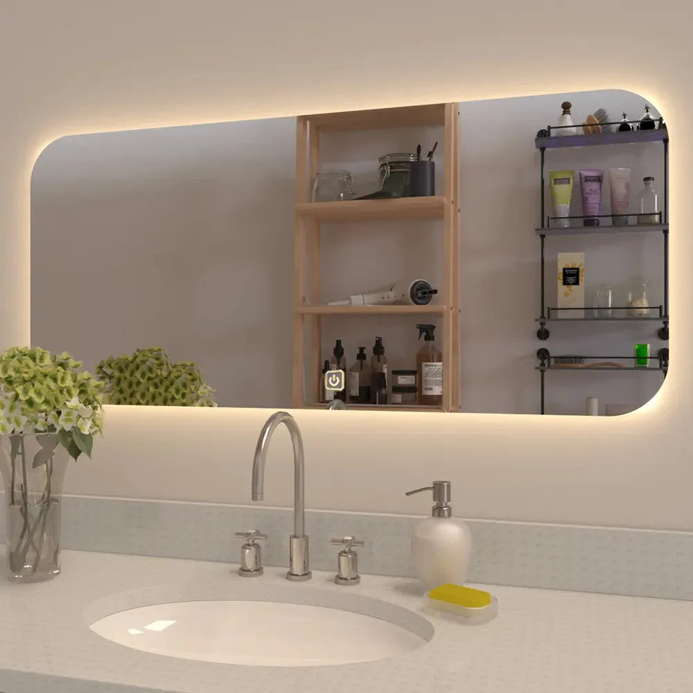LumoGlow Horizon – LED Backlit Rectangular Bathroom Mirror (32 x 14 Inch)