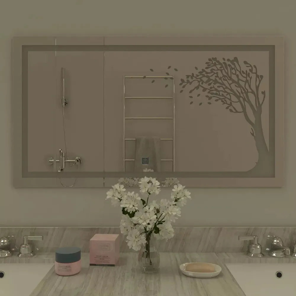 Decorative LED Bathroom Mirror with Touch Control and Tree Design.