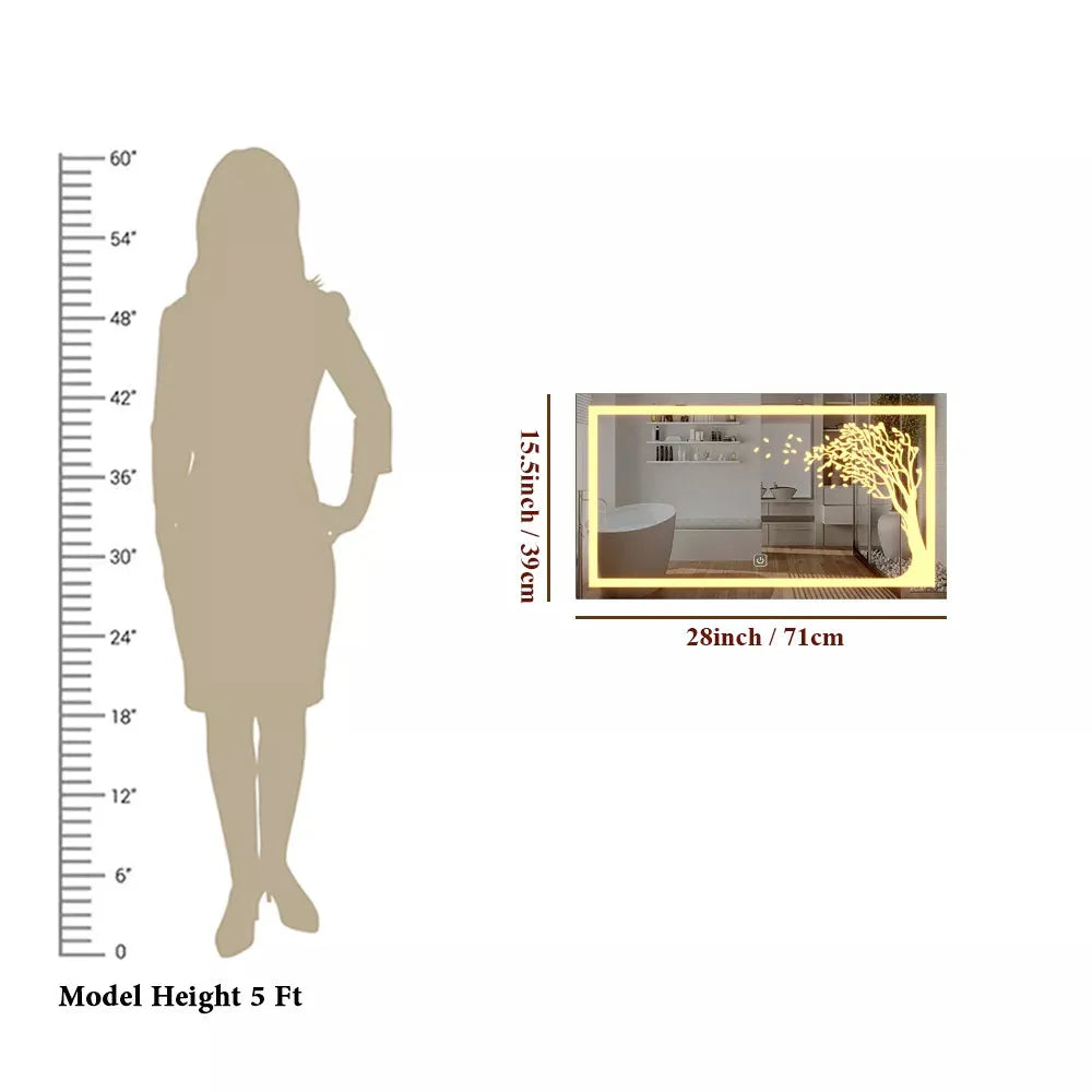 Decorative LED Bathroom Mirror with Touch Control and Tree Design.