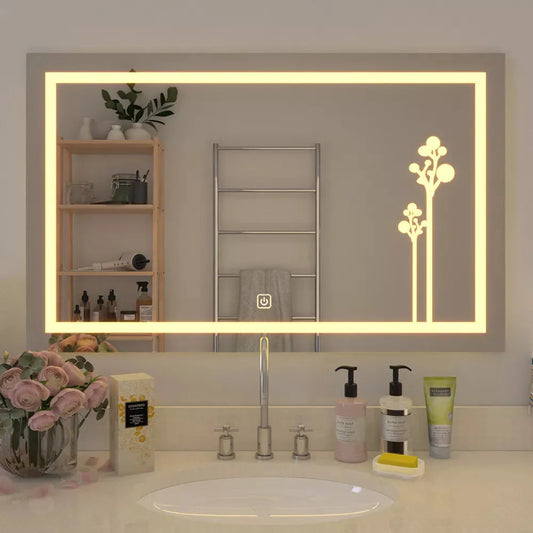 Luminous Blossom LED Bathroom Mirror – 28x17.4 inch