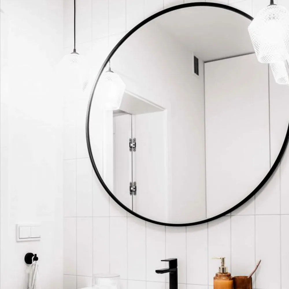 Black Bordered Minimalist Round Wall Mirror