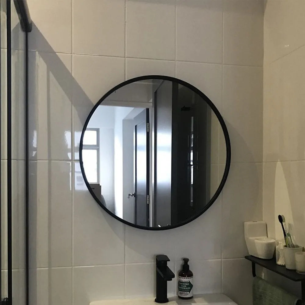 Black Bordered Minimalist Round Wall Mirror