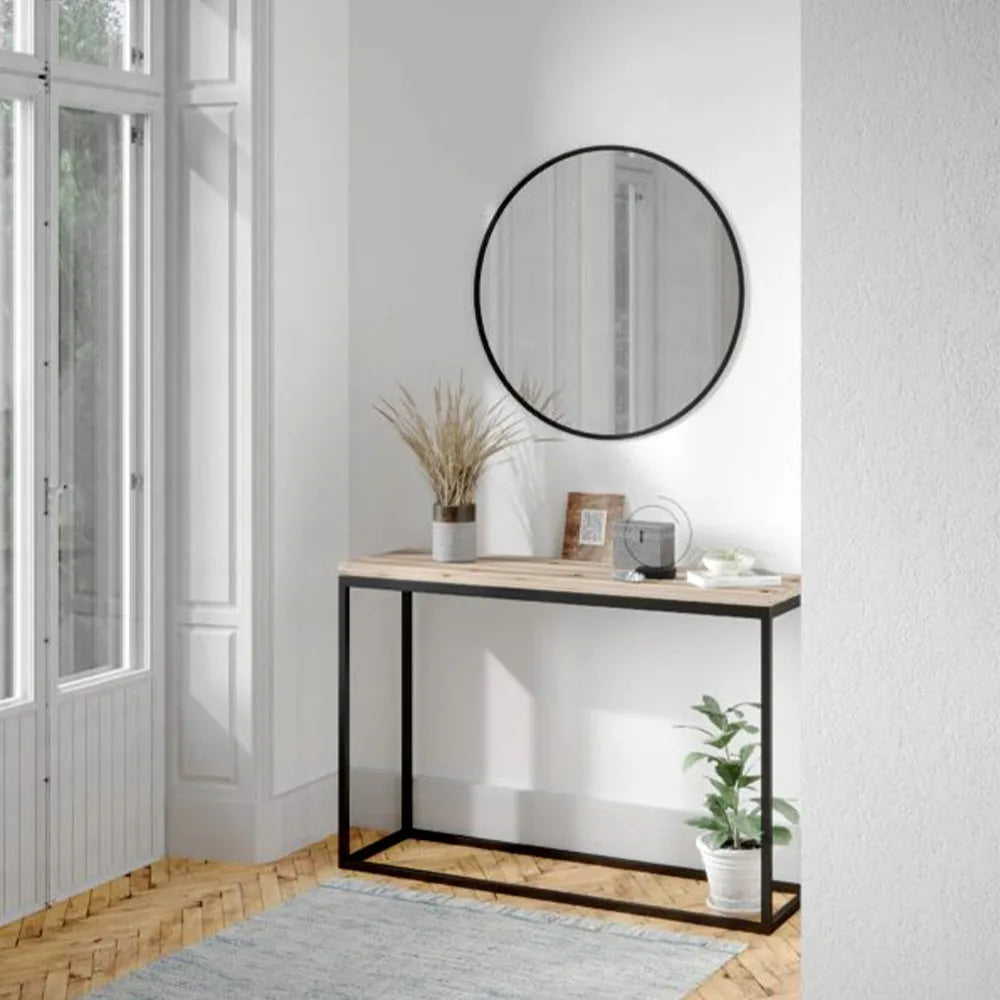 Black Bordered Minimalist Round Wall Mirror