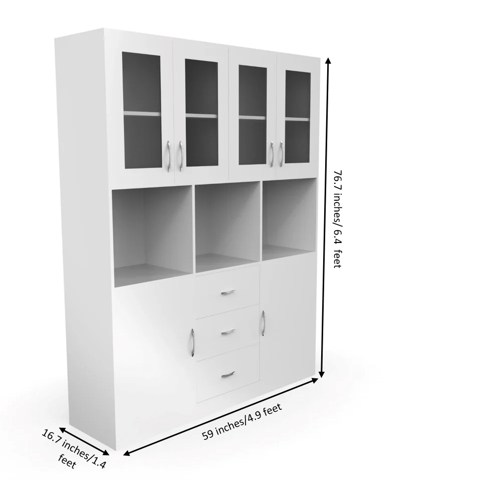 Modern Crockery Unit with Glass Doors & Storage – 6.4 ft (White Finish)